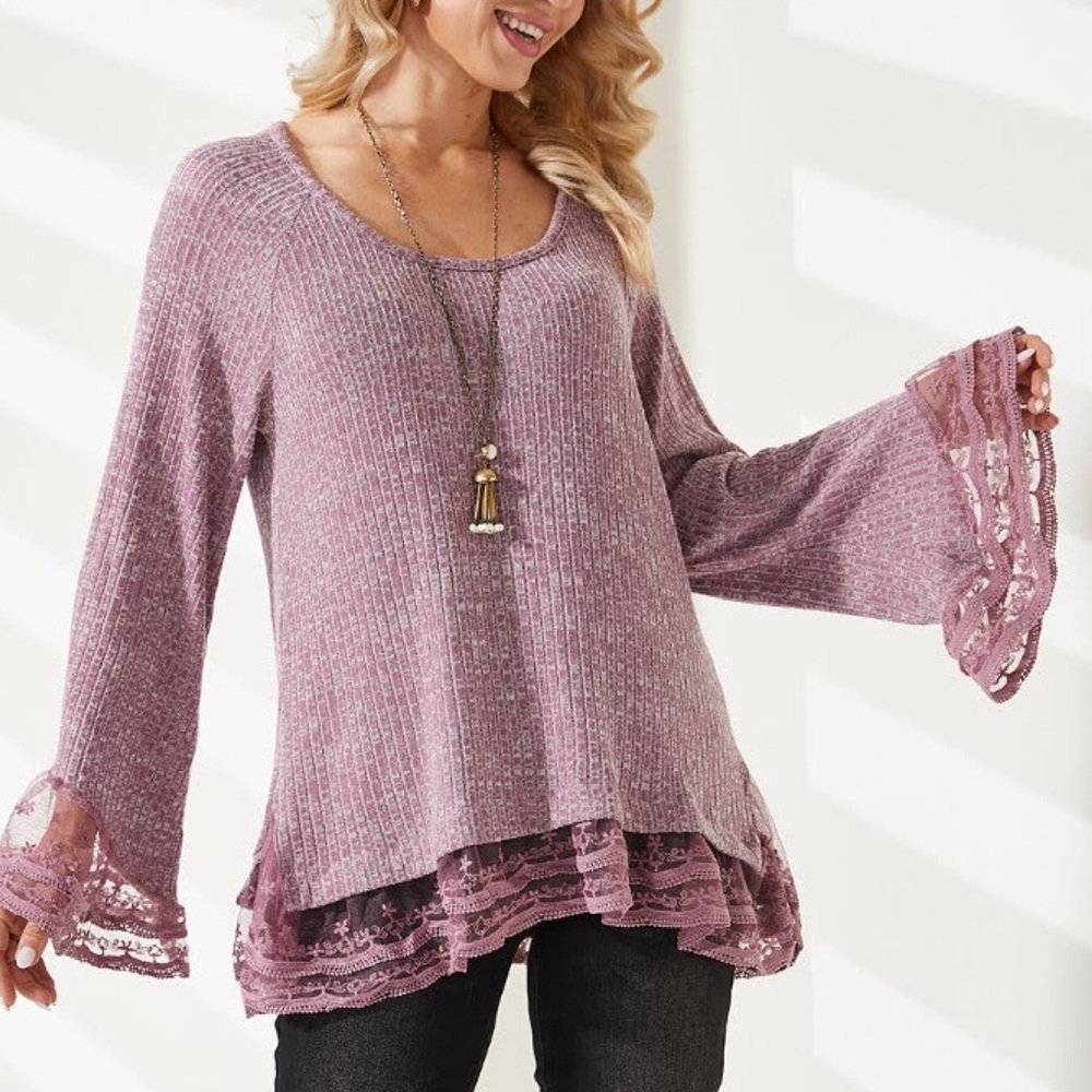 Lavender & Lace Trim Knit Tunic NEW